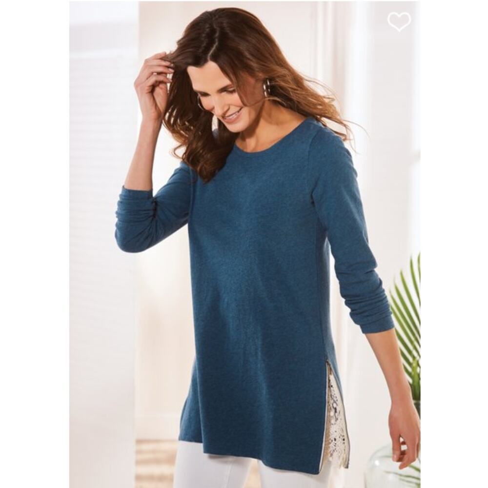 Soft Surroundings Sweatshirt Crochet Lace Sides Women's Medium‎